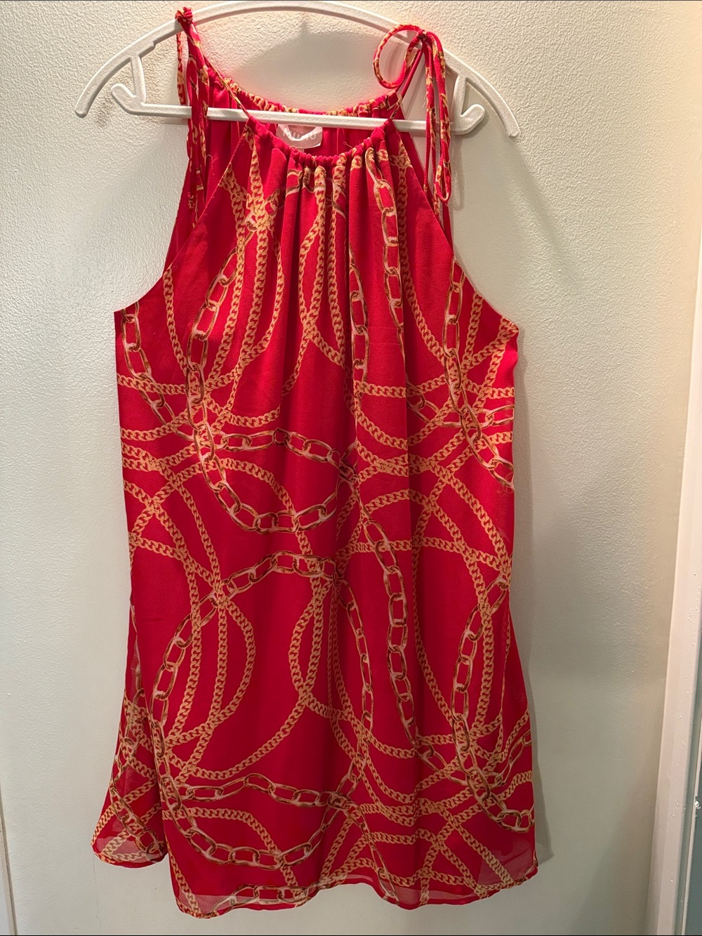 Mumu Red Chain-Print Halter Tie Dress